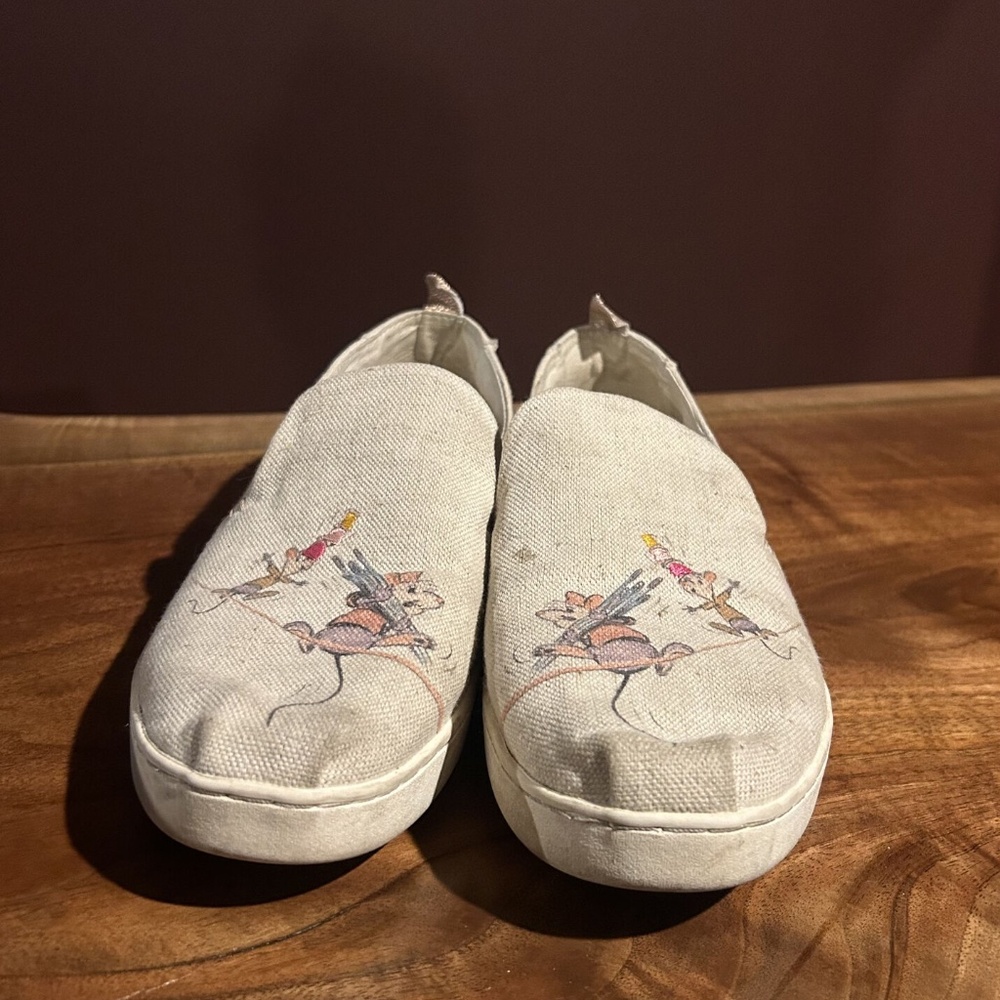 Disney Toms Deconstructed Alpargata Taupe Gus and Jaq Size 9.5 Women's Slip on